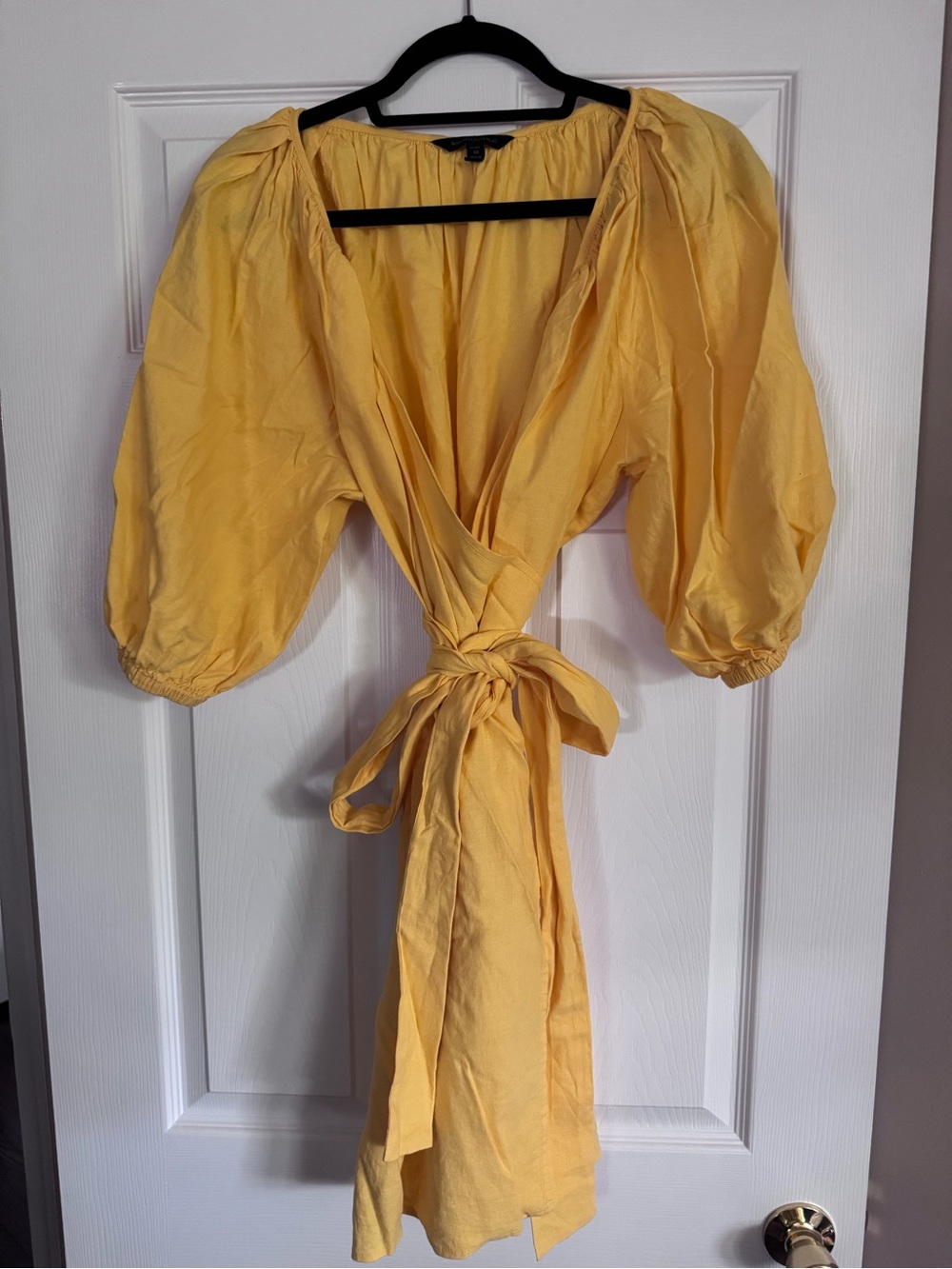 Banana Republic Linen Blend Wrap Dress with Puff Sleeves